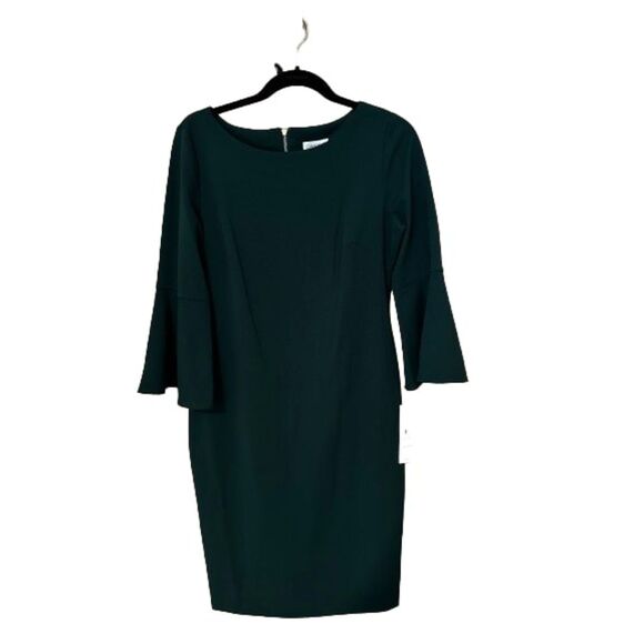 Calvin Klein 3/4 Bell Sleeve Boat Neck Sheath Dress, Green, Size 12 NWT - Picture 3 of 8